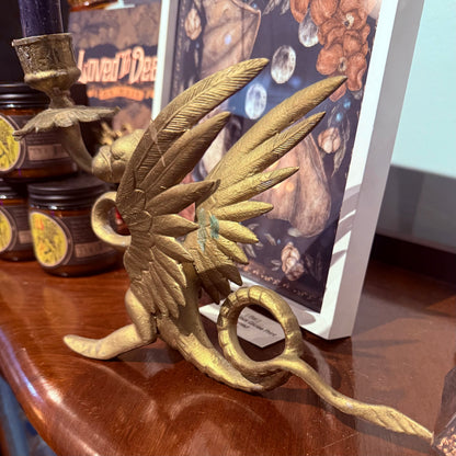 Antique Winged Griffin Heavy Brass Candleholder