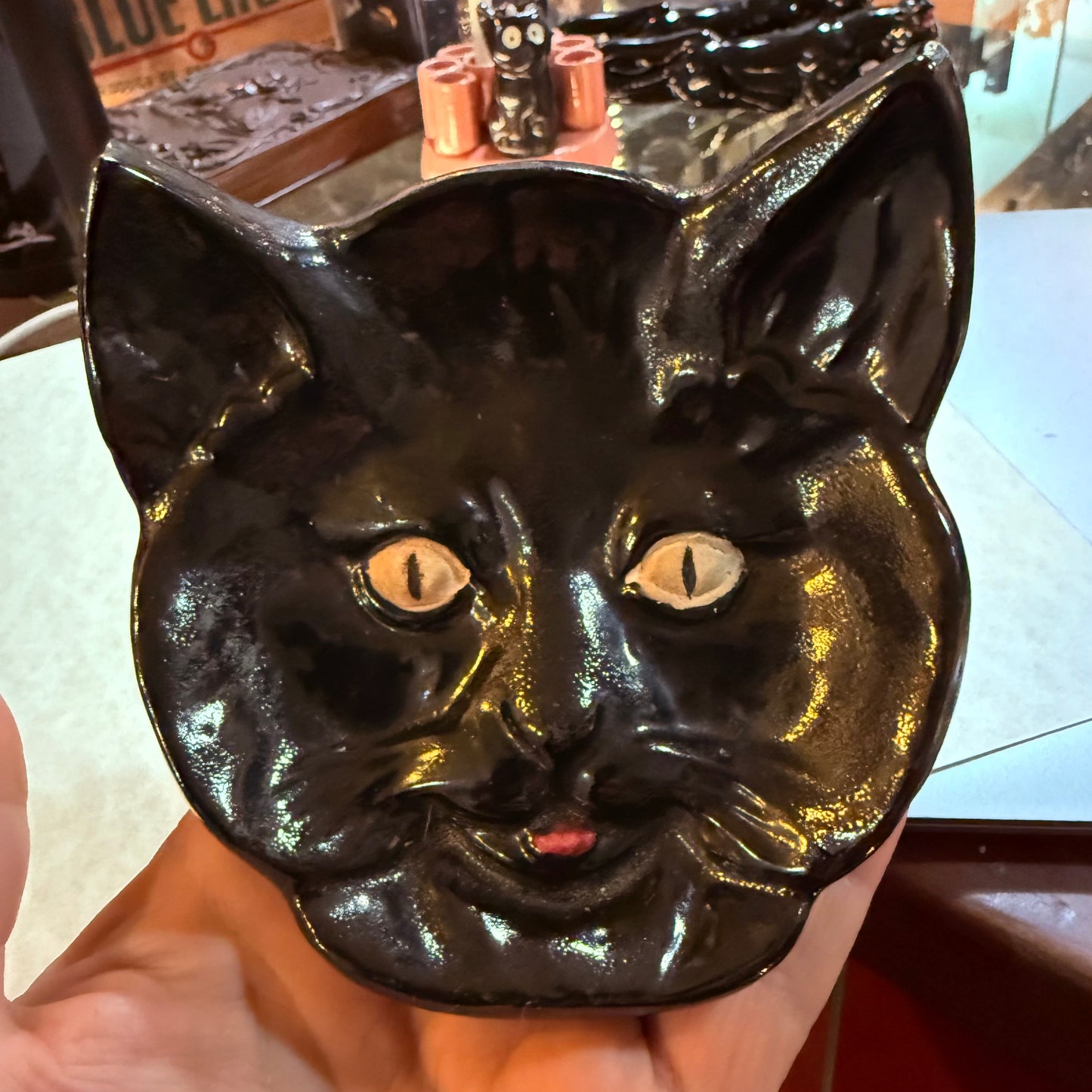 Antique 1940’s Black Cat Face Trinket Dish