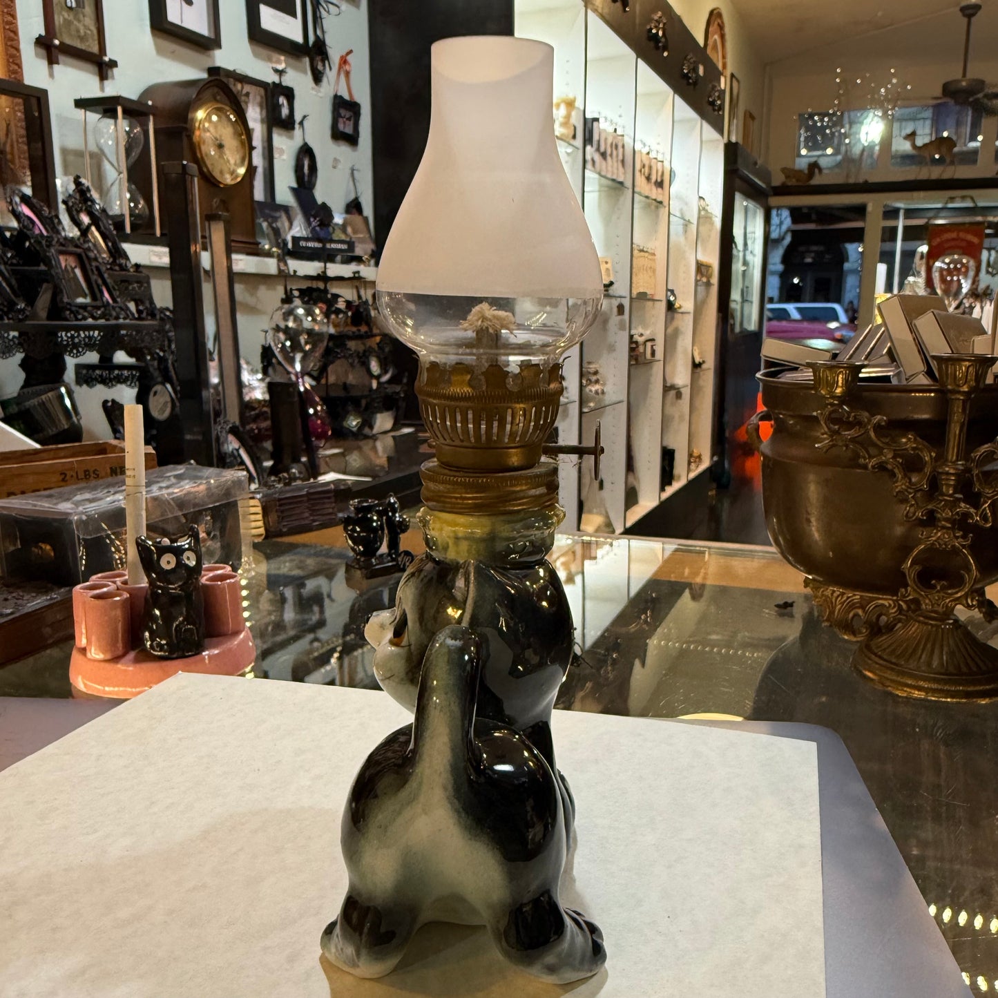 Antique 1940’s Kitten Oil Lamp