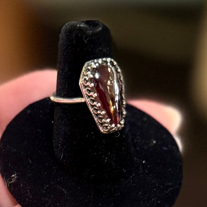 Sterling Garnet Coffin Ring Handmade