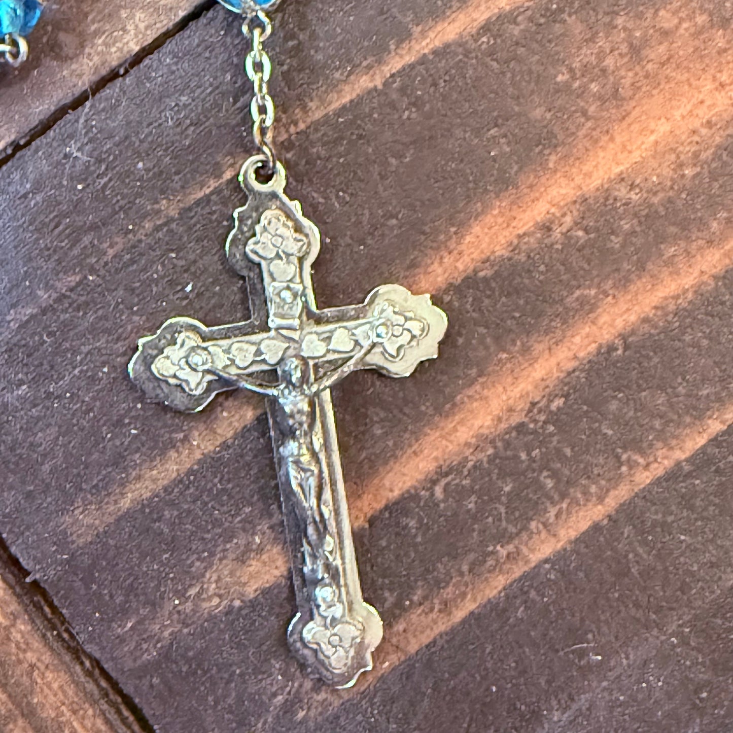 Antique Italy Blue Glass Beaded Rosary