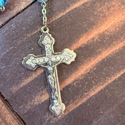 Antique Italy Blue Glass Beaded Rosary