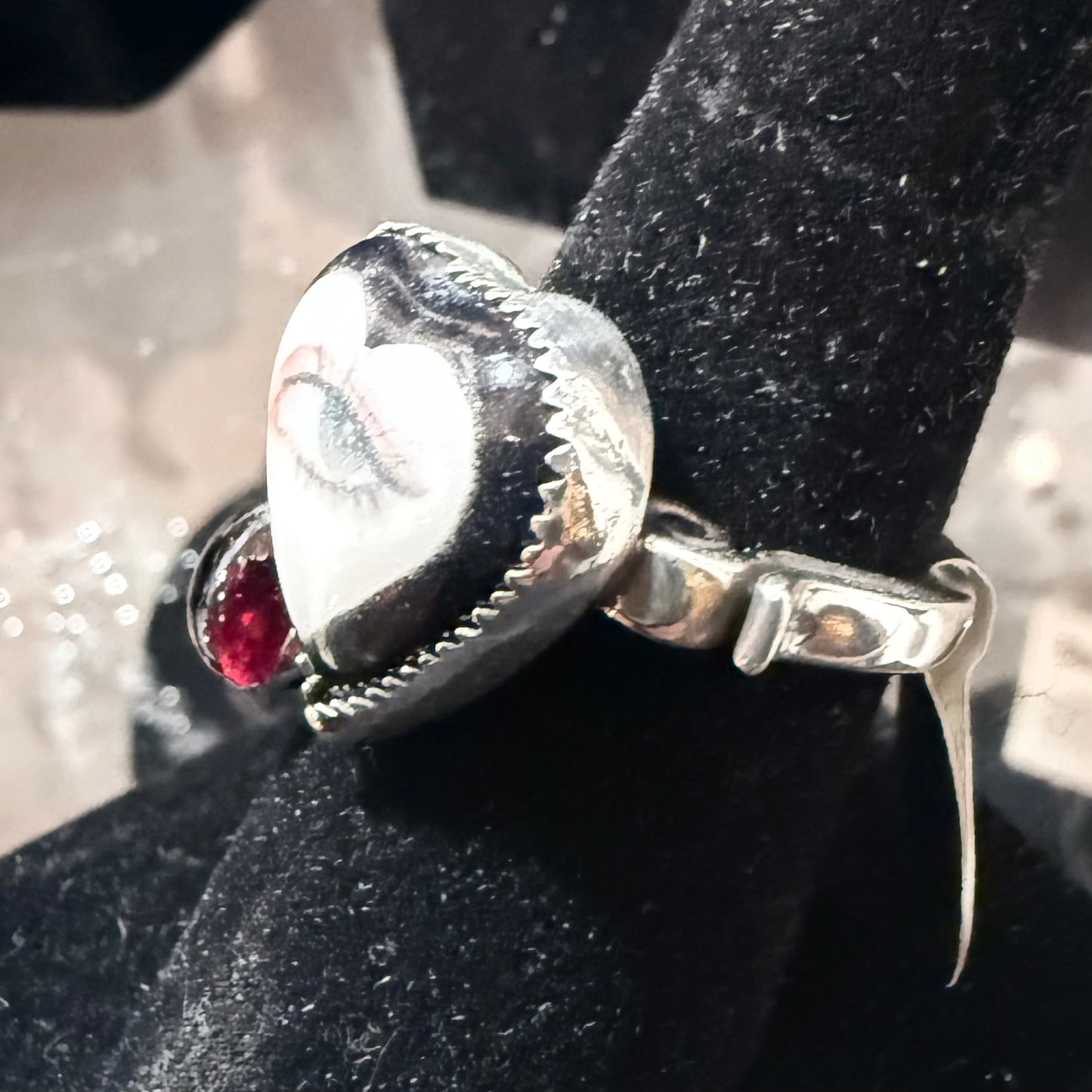 Sterling Gothic Victorian Lover’s Eye Black Heart Ring Garnet Tear