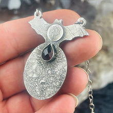 Load image into Gallery viewer, Gothic Victorian Vampire Bat Necklace Purple Labradorite Sterling Art Nouveau
