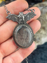 Load image into Gallery viewer, Gothic Victorian Vampire Bat Necklace Tourmalated Quartz Sterling Art Nouveau
