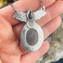 Load image into Gallery viewer, Gothic Victorian Vampire Bat Necklace Tourmalated Quartz Sterling Art Nouveau
