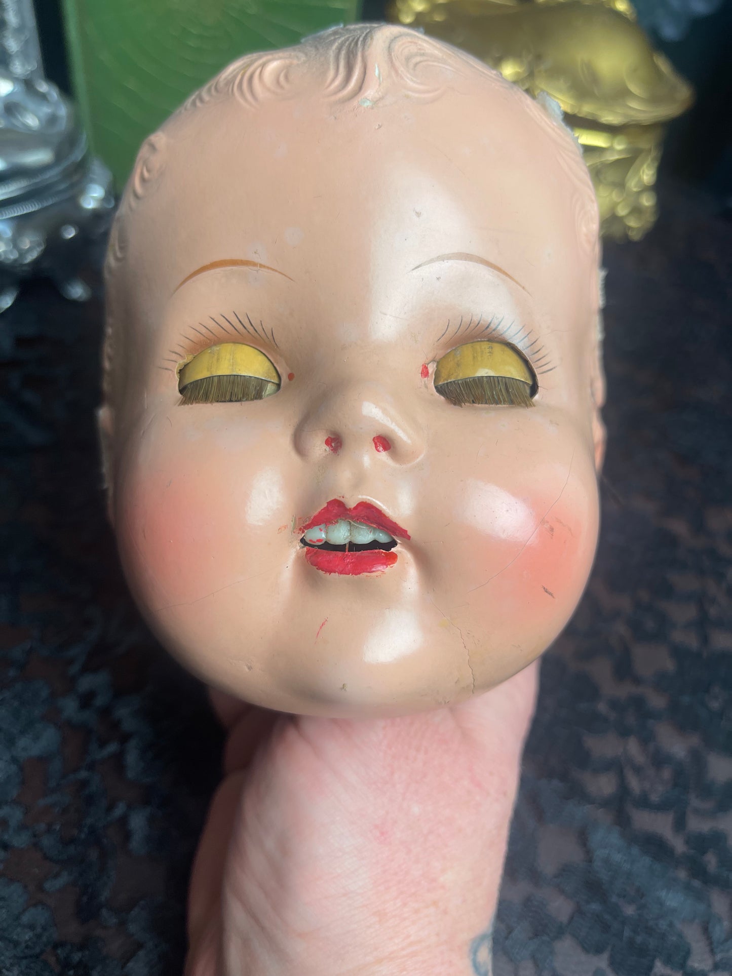 Antique Composite asleep Eyes Doll Head With Teeth