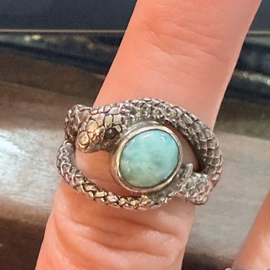 Coiled Snake Larimar Sterling Ring