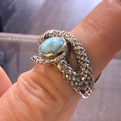 Coiled Snake Larimar Sterling Ring