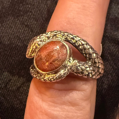 Coiled Snake Sunstone Sterling Ring