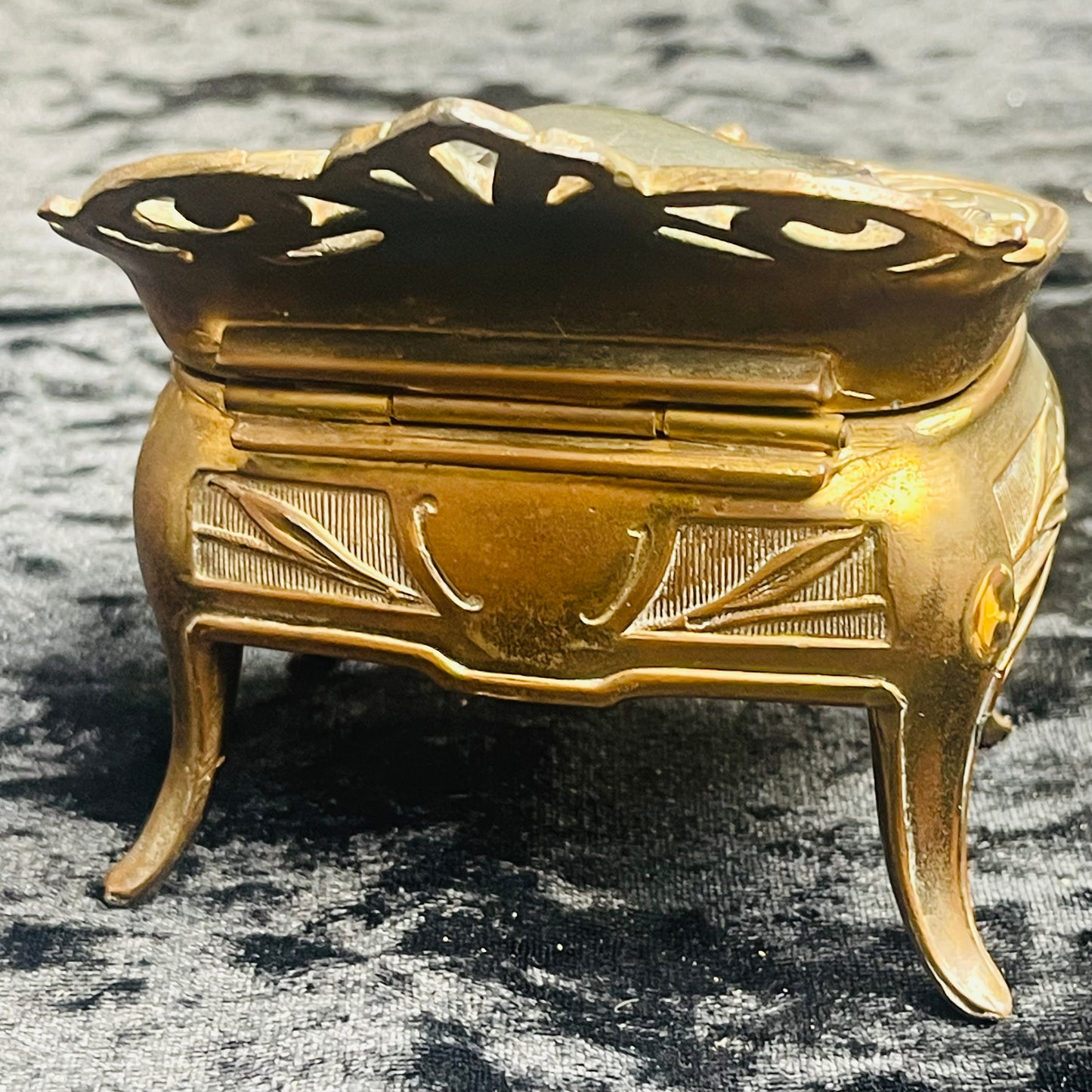 Antique Art Nouveau Filigree Dark Brass Casket Box Lined