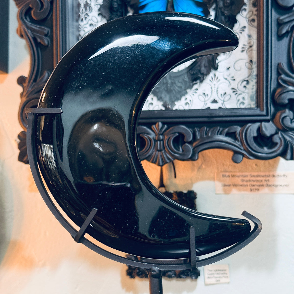 Obsidian Crescent Moon with Stand