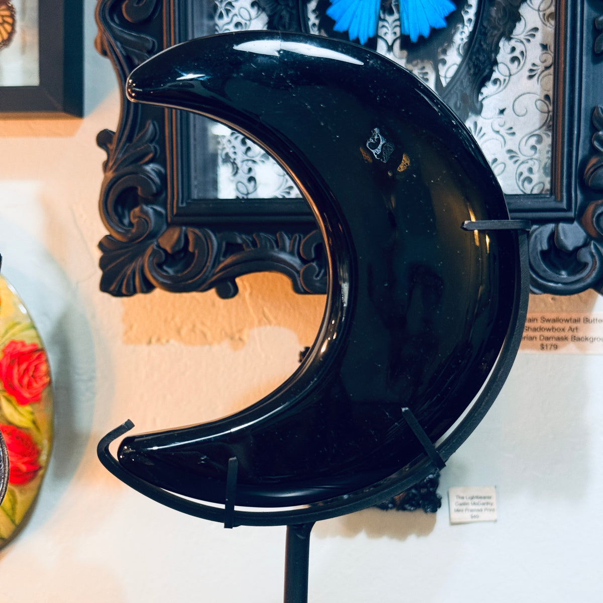 Obsidian Crescent Moon with Stand