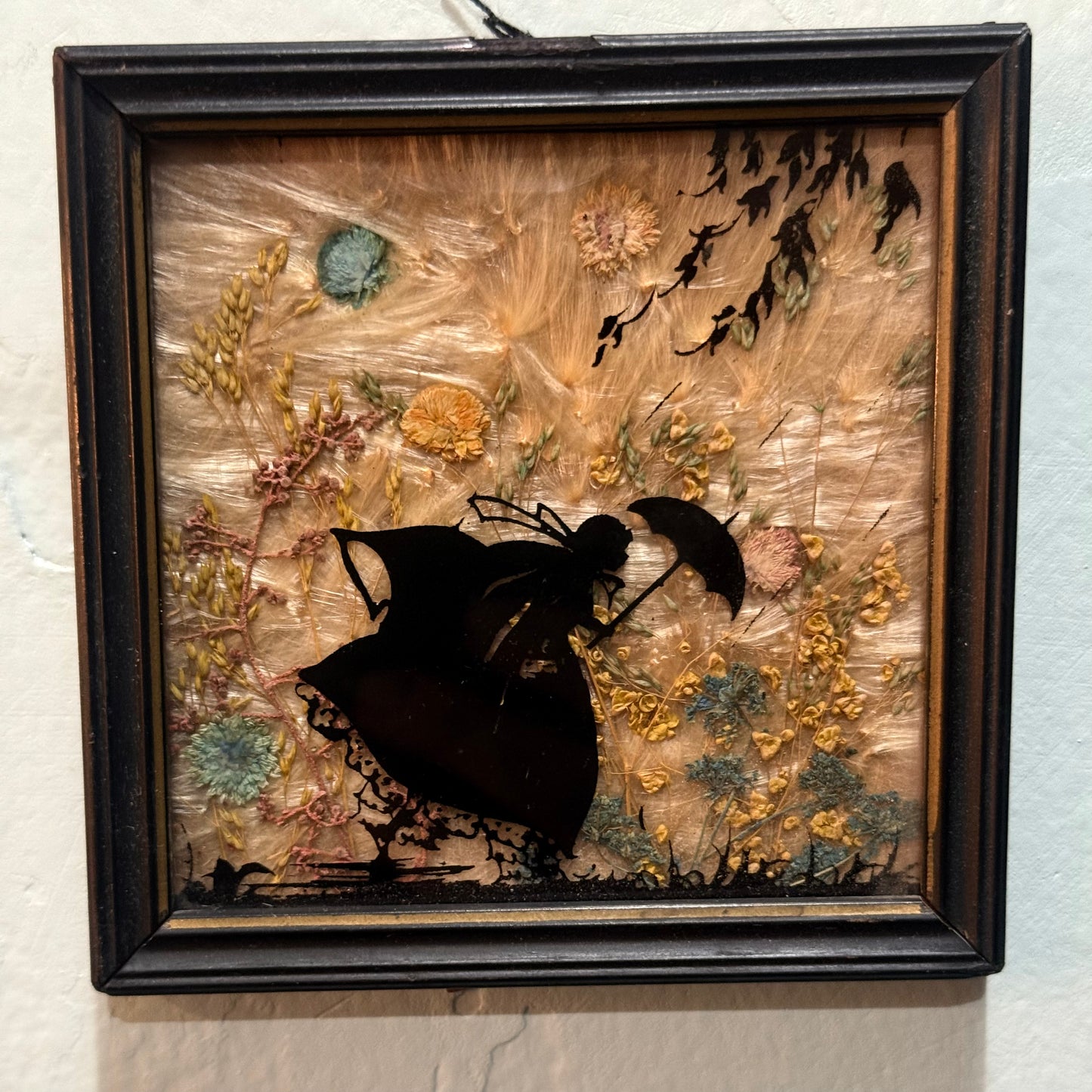 Antique Milkweed Black Framed Silhouette Woman Umbrella