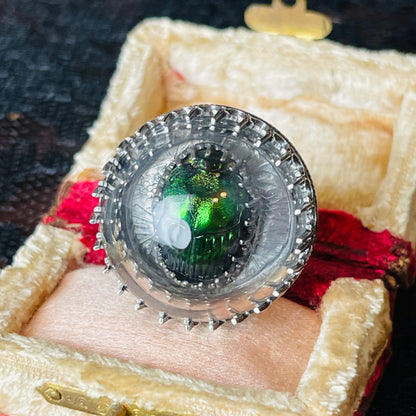 Victorian Thistle Green Demon Beetle Sterling Ring