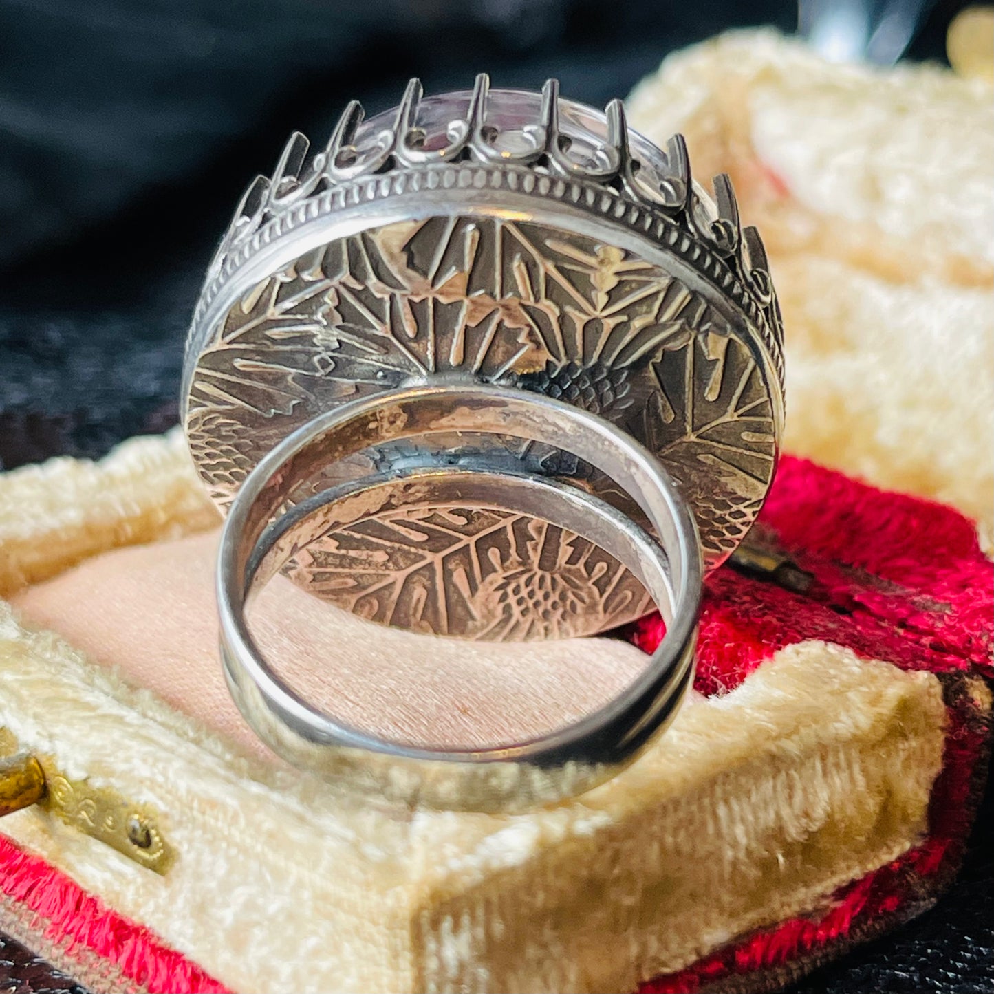Victorian Thistle Green Demon Beetle Sterling Ring