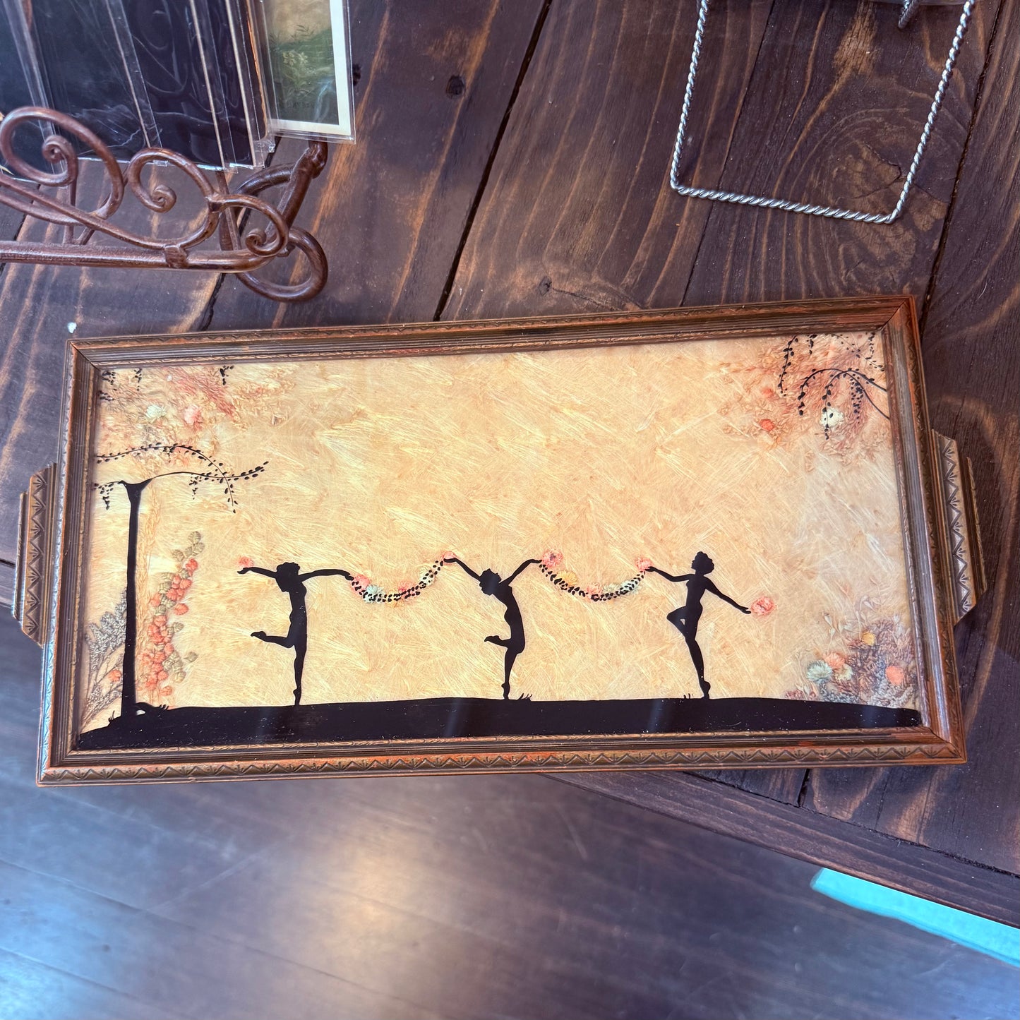 Antique Dancing Nymphs Women Hand Painted Milkweed Tray