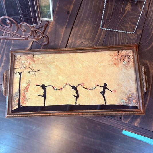 Antique Dancing Nymphs Women Hand Painted Milkweed Tray