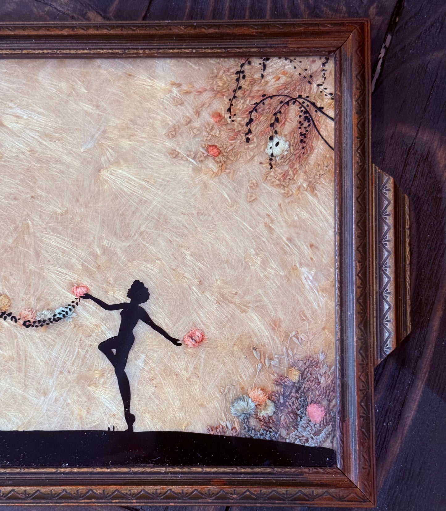 Antique Dancing Nymphs Women Hand Painted Milkweed Tray