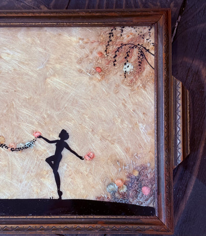 Antique Dancing Nymphs Women Hand Painted Milkweed Tray