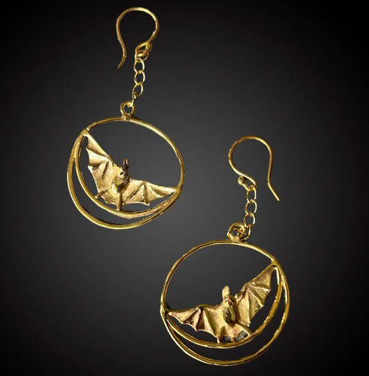 Bat Moon Earrings 24K Plated