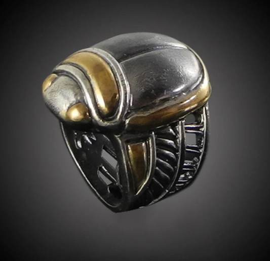 Scarab Beetle Sterling Ring 24K Accents