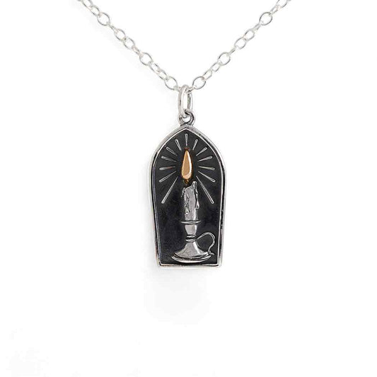 Sterling Silver Candle with Bronze Flame Necklace