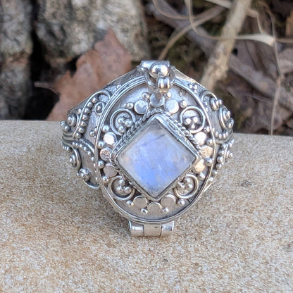 Sterling Silver Square Moonstone Poison Ring