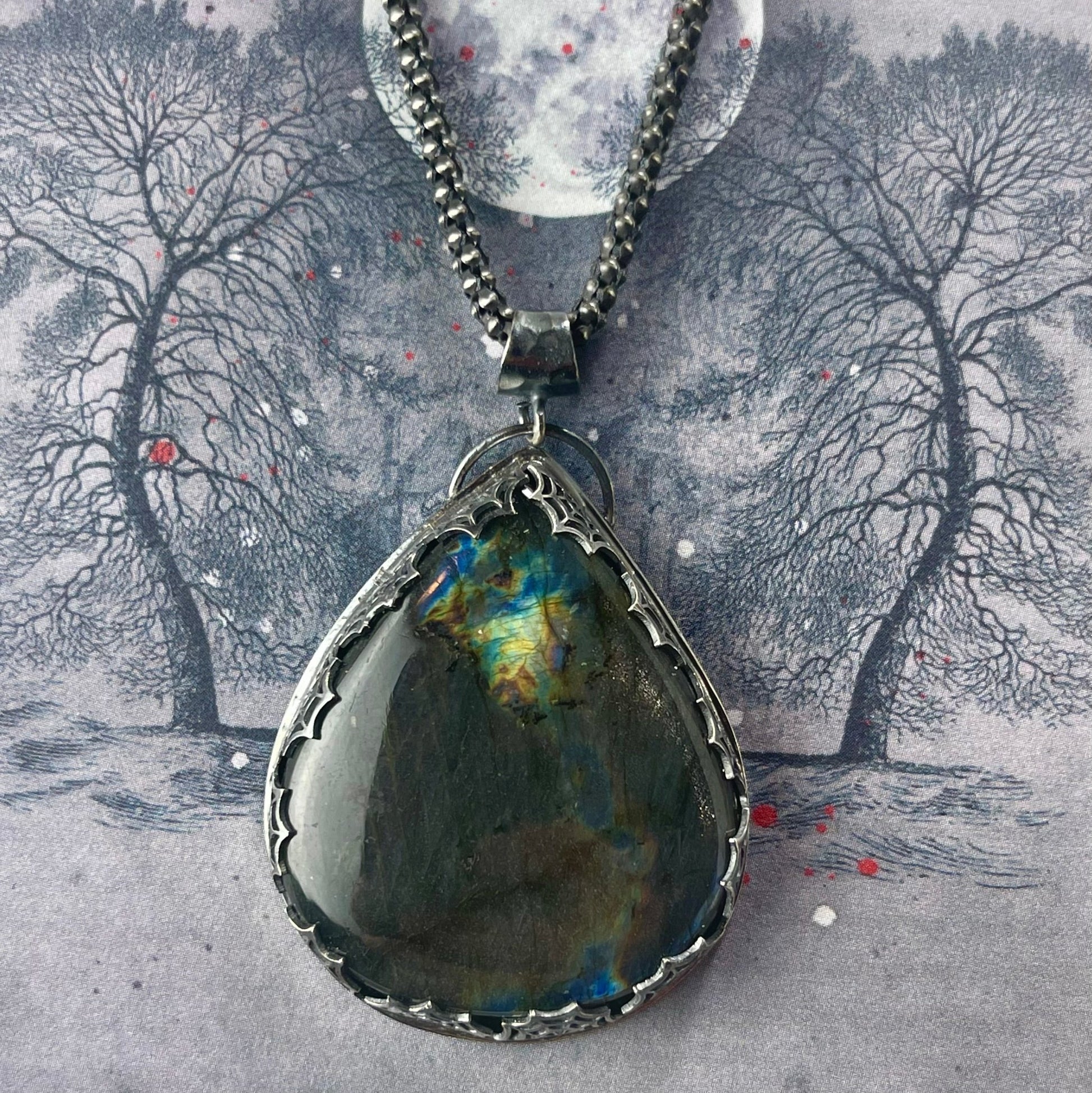 { Anais } Purple Labradorite Spider Sterling Necklace - Loved To Death