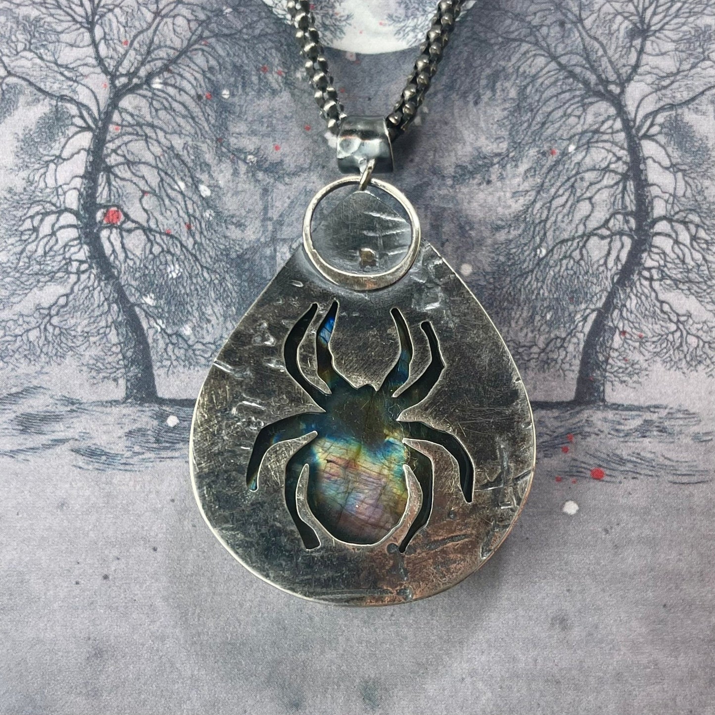 { Anais } Purple Labradorite Spider Sterling Necklace - Loved To Death