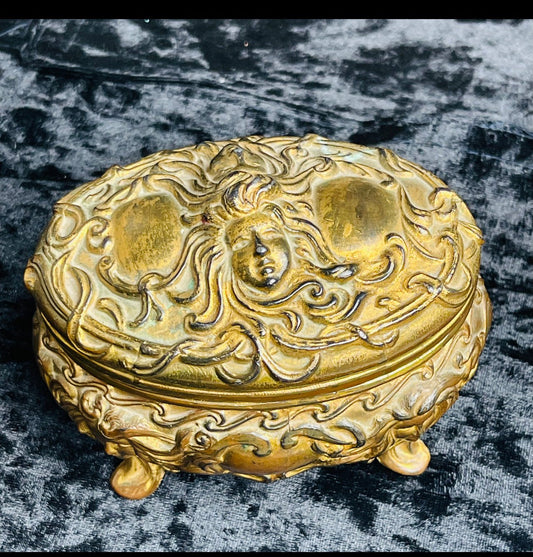 Antique Art Nouveau Woman Face Jewelry Casket Box - Loved To Death