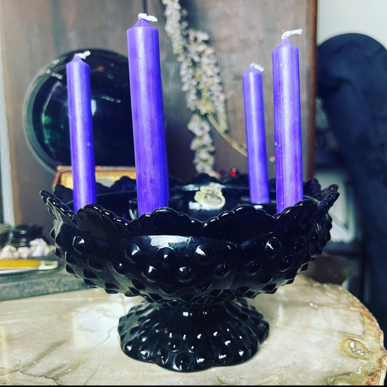 Antique Black Amethyst Glass Candleholder - Loved To Death