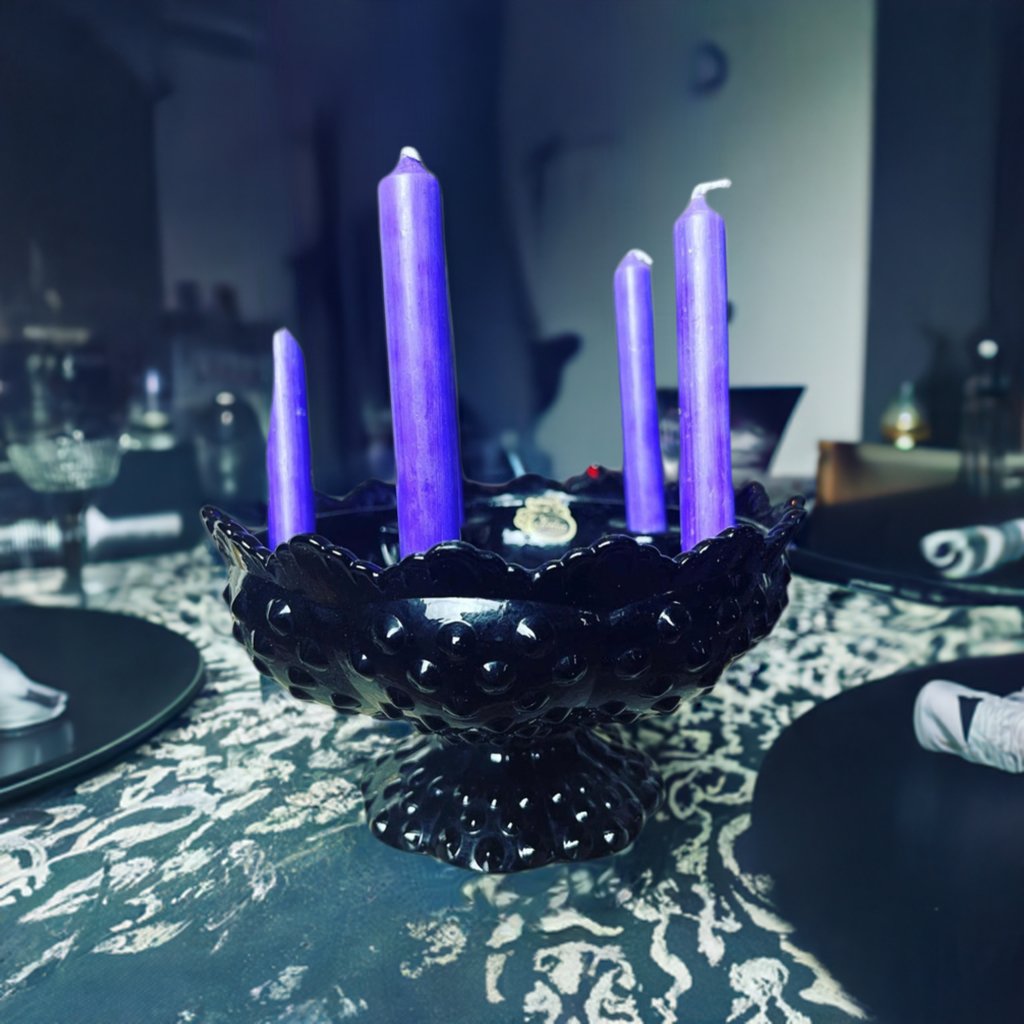 Antique Black Amethyst Glass Candleholder - Loved To Death