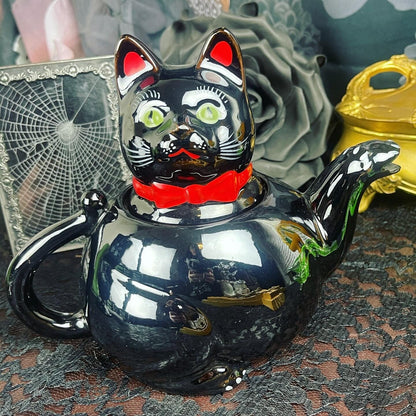 Antique Black Cat Teapot Excellent Condition - Loved To Death