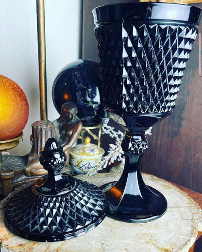 Antique Black Point Glass Pedestal Urn Candy Vessel - Loved To Death