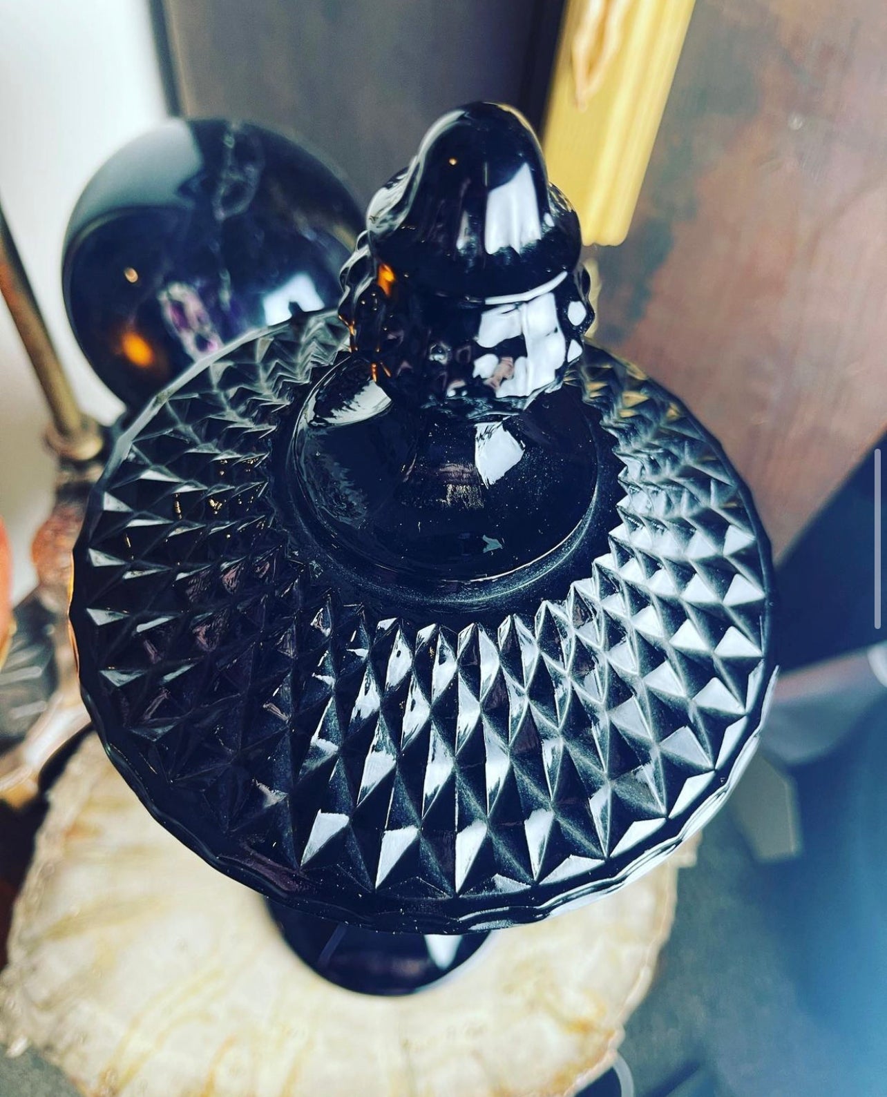 Antique Black Point Glass Pedestal Urn Candy Vessel - Loved To Death