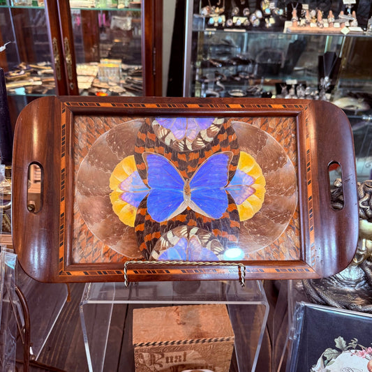 Antique Butterfly Wing Art Wooden Tray - Loved To Death