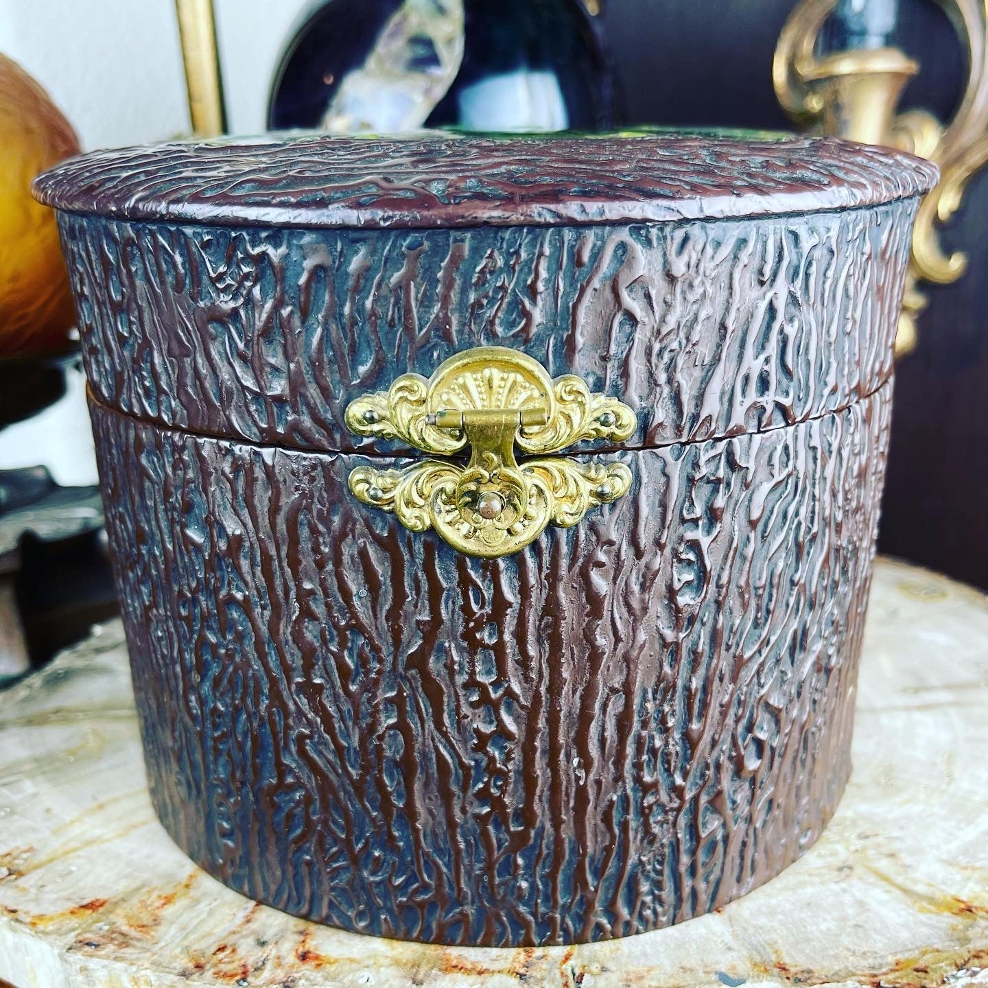 Antique Celluloid Woods & Deer Collar Dresser Box - Loved To Death