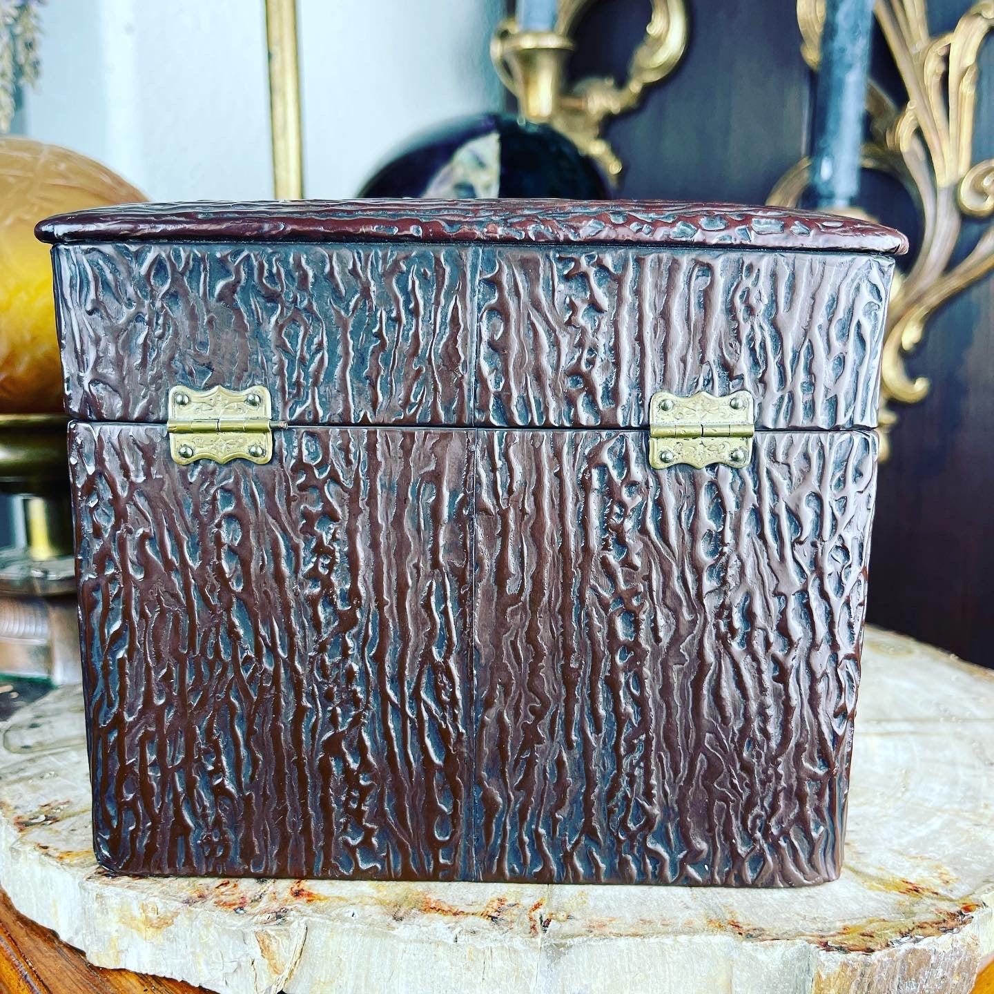 Antique Celluloid Woods & Deer Collar Dresser Box - Loved To Death