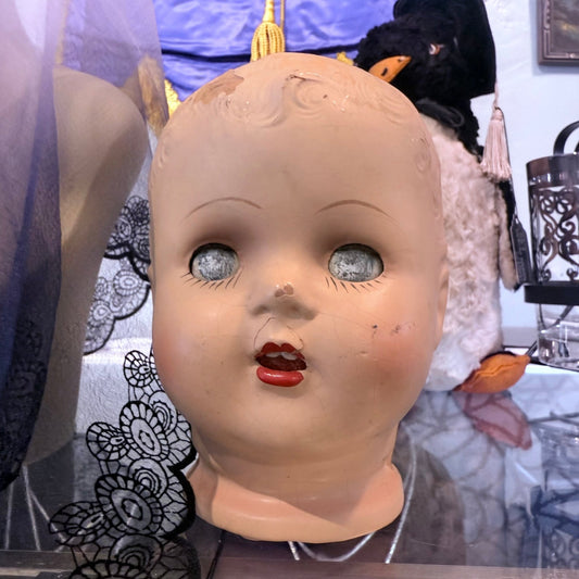 Antique Composite Doll Head with Cataract Eyes & Teeth - Loved To Death
