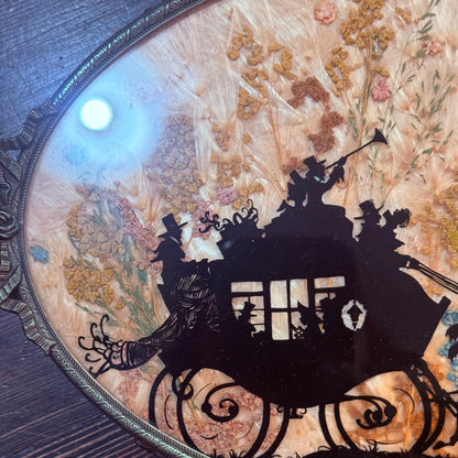 Antique Covered Wagon Horse Carriage Hand Painted Milkweed Tray - Loved To Death