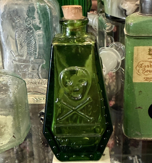 Antique Emerald Coffin Mini RIP Poison Bottle - Loved To Death