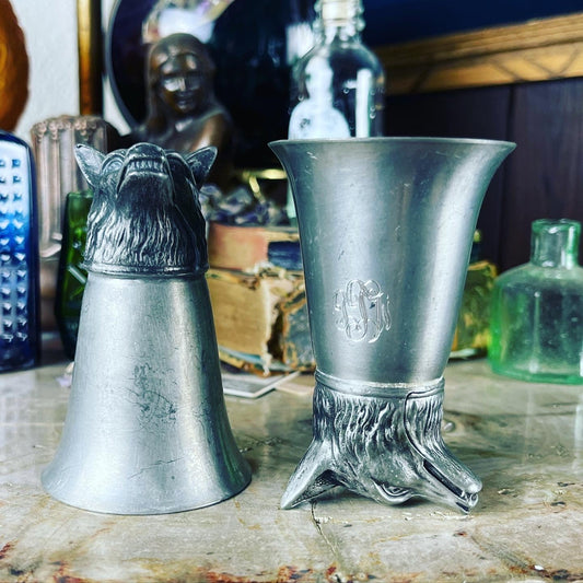 Antique Pewter Fox Head Shot Glass - Loved To Death