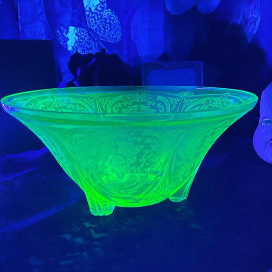 Antique Uranium Glass Large Footed Bowl - Loved To Death