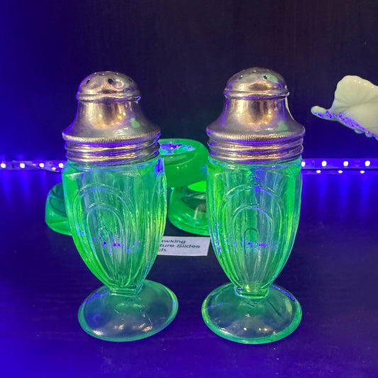 Antique Uranium Glass Salt & Pepper - Loved To Death