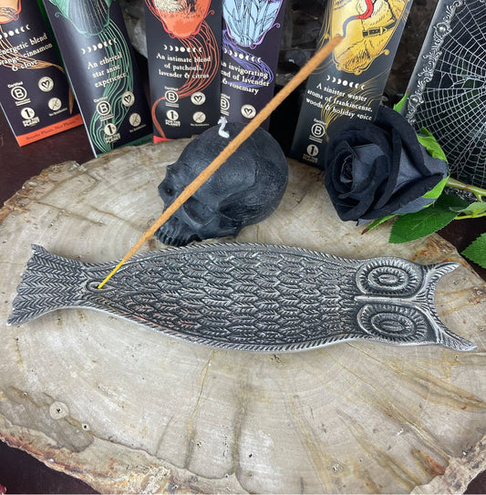 Antiqued Silver Owl Incense Holder - Loved To Death