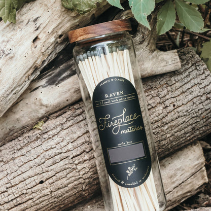 Black Candle Fireplace Matches in Wood Lid Jar