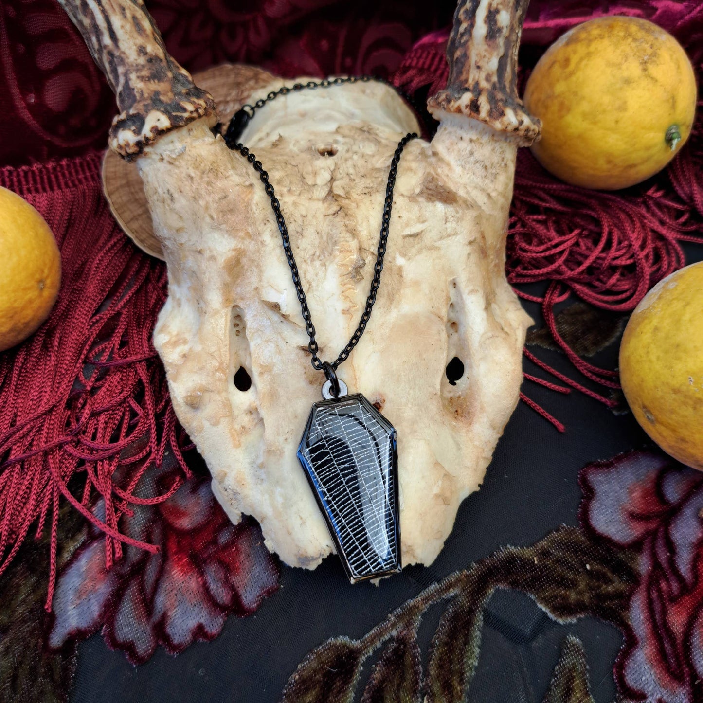 Real Spiderweb Coffin Black Necklace