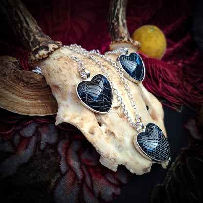 Spiderweb Heart Silvertone Necklace