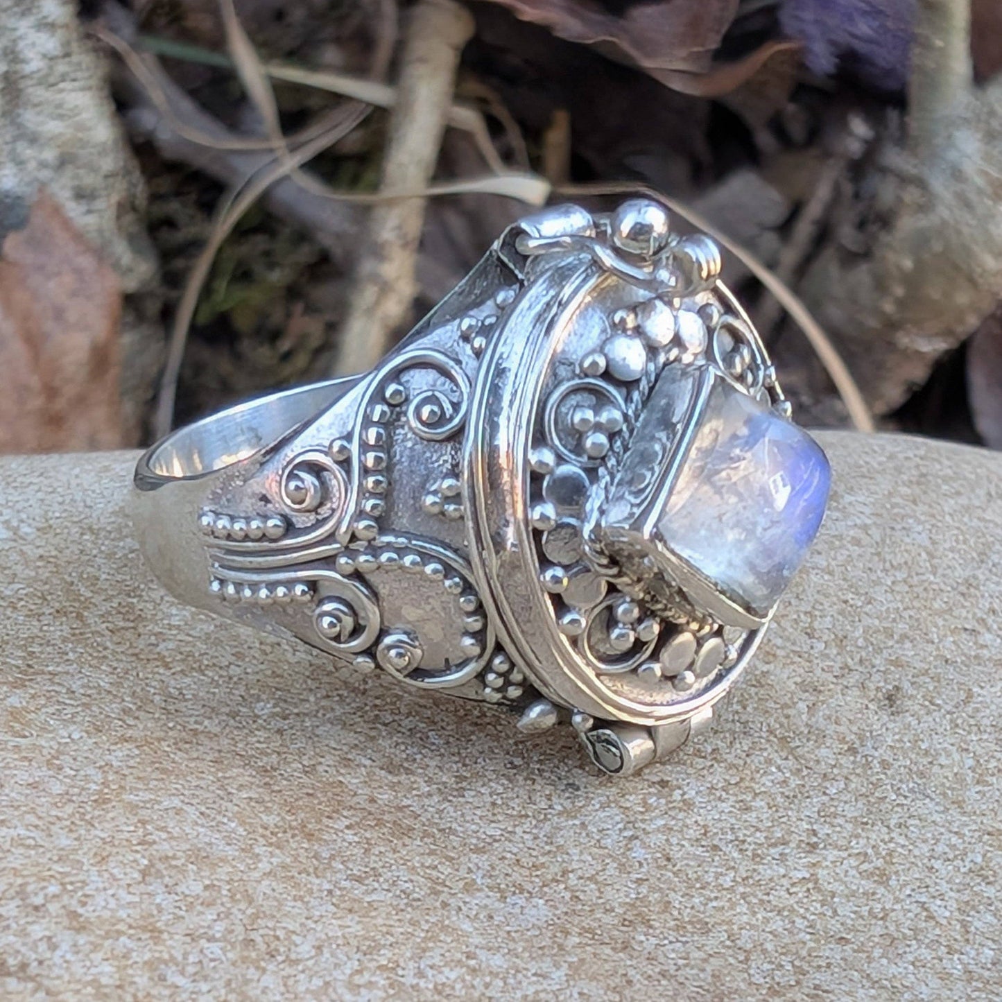 Sterling Silver Square Moonstone Poison Ring